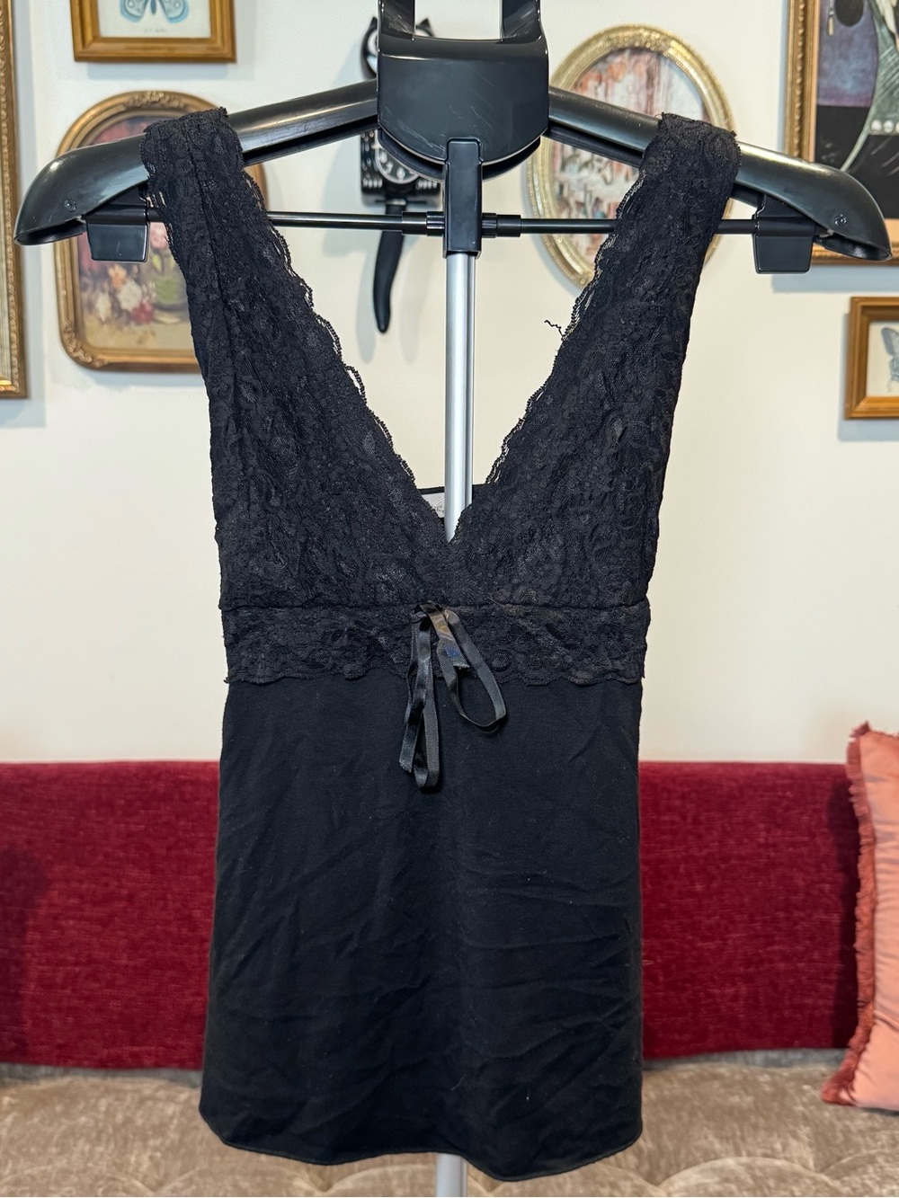 Together Black Lace V-Neck Tank with Tie Back